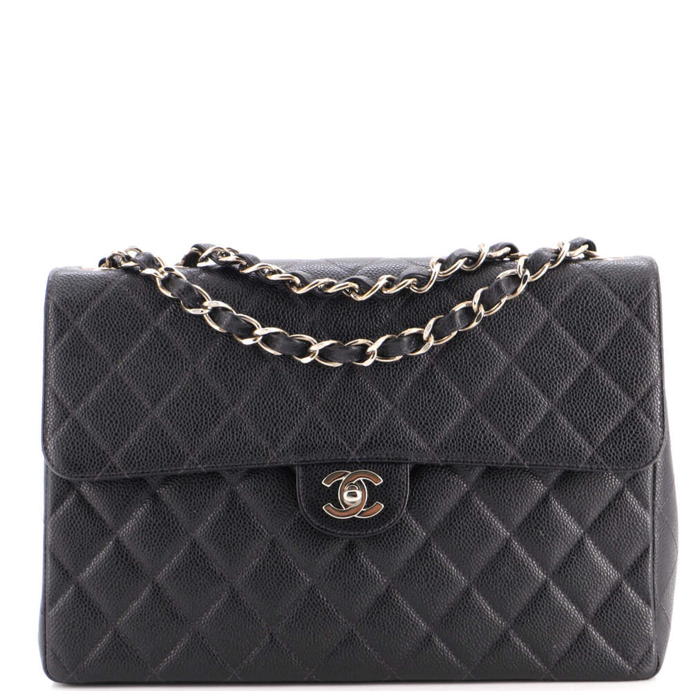 Chanel Jumbo Vintage Square Classic Single Flap Bag Quilted Caviar